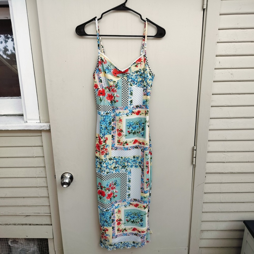 THIRTY THIRTY Patchwork‎ Floral Midi Slip Dress Size Medium